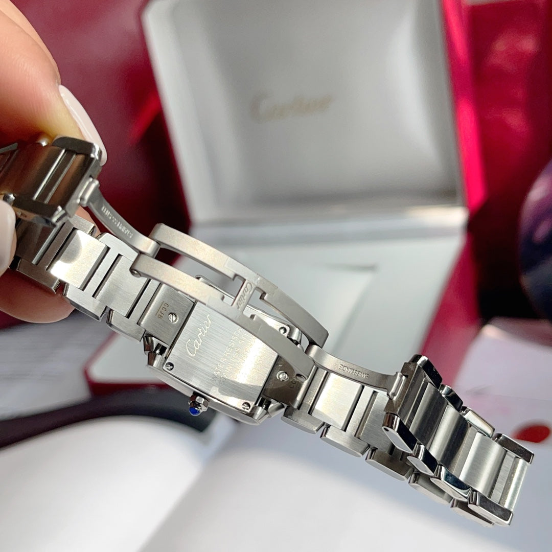 CARTIER TANK FRANCAISE 20 STEEL DIAMOND BEZEL WHITE DIAL