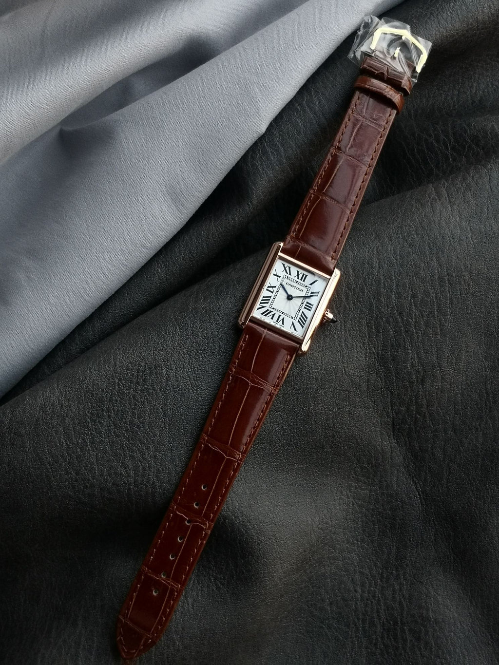 CARTIER TANK MUST PINK GOLD BURGUNDY CROCODILE