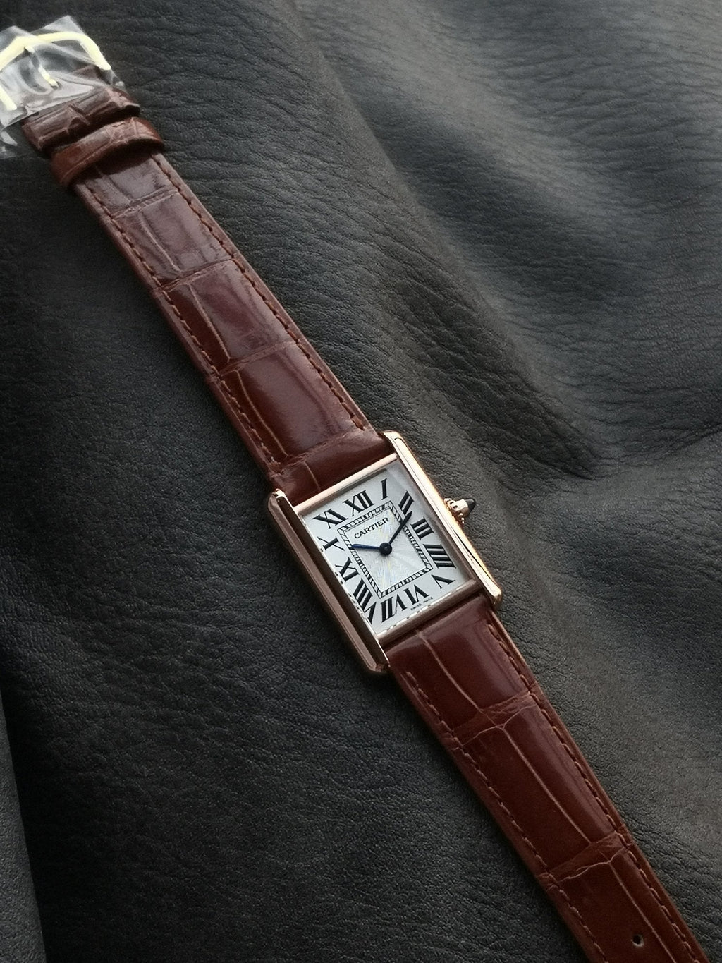 CARTIER TANK MUST PINK GOLD BURGUNDY CROCODILE