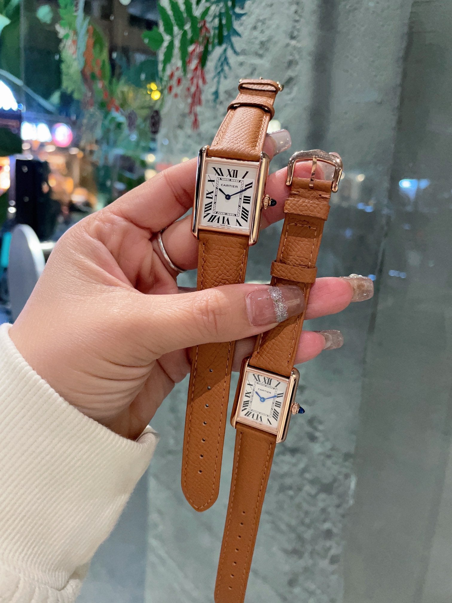 CARTIER TANK MUST PINK GOLD BROWN EPSOM LEATHER
