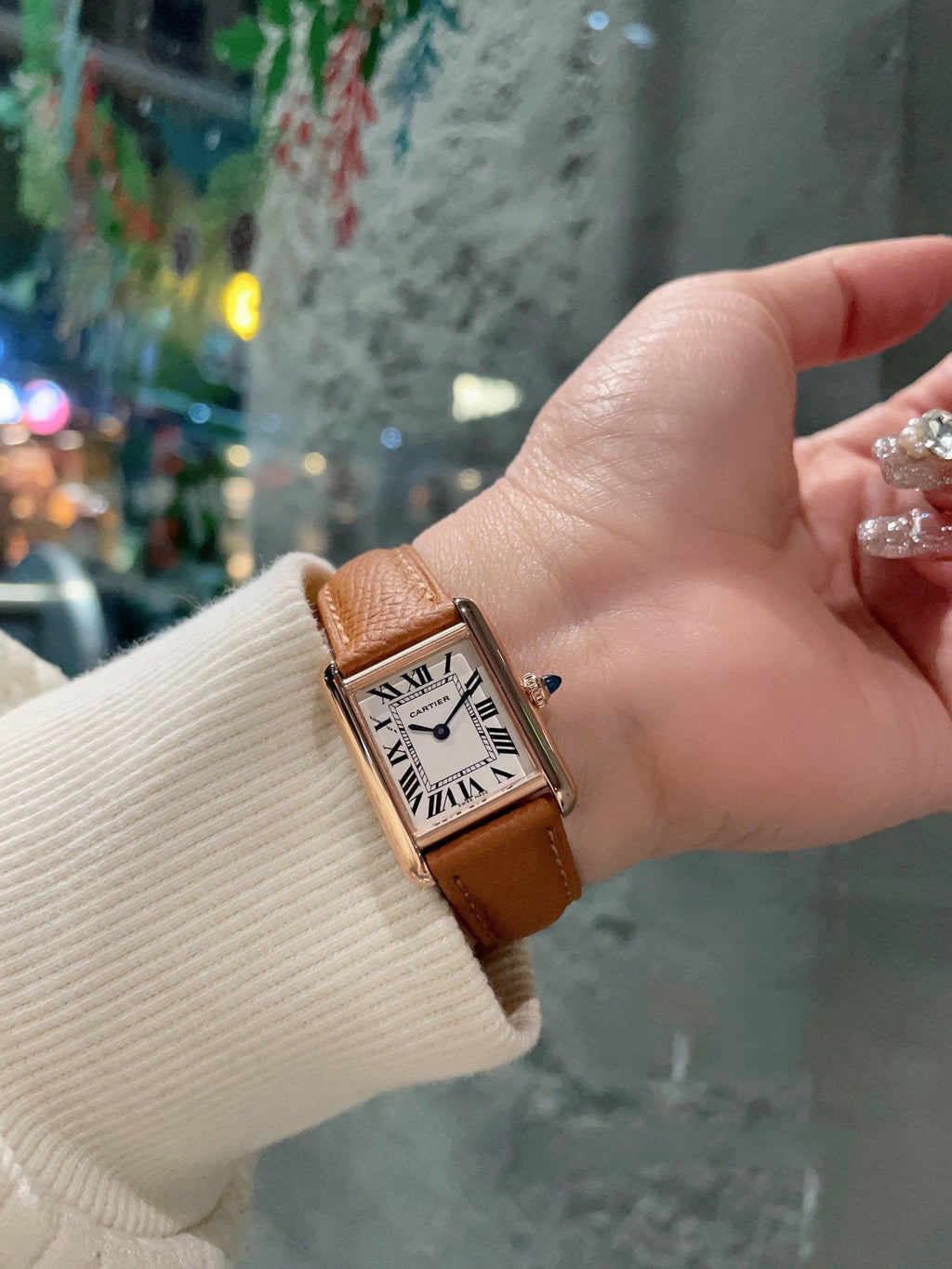 CARTIER TANK MUST PINK GOLD BROWN EPSOM LEATHER