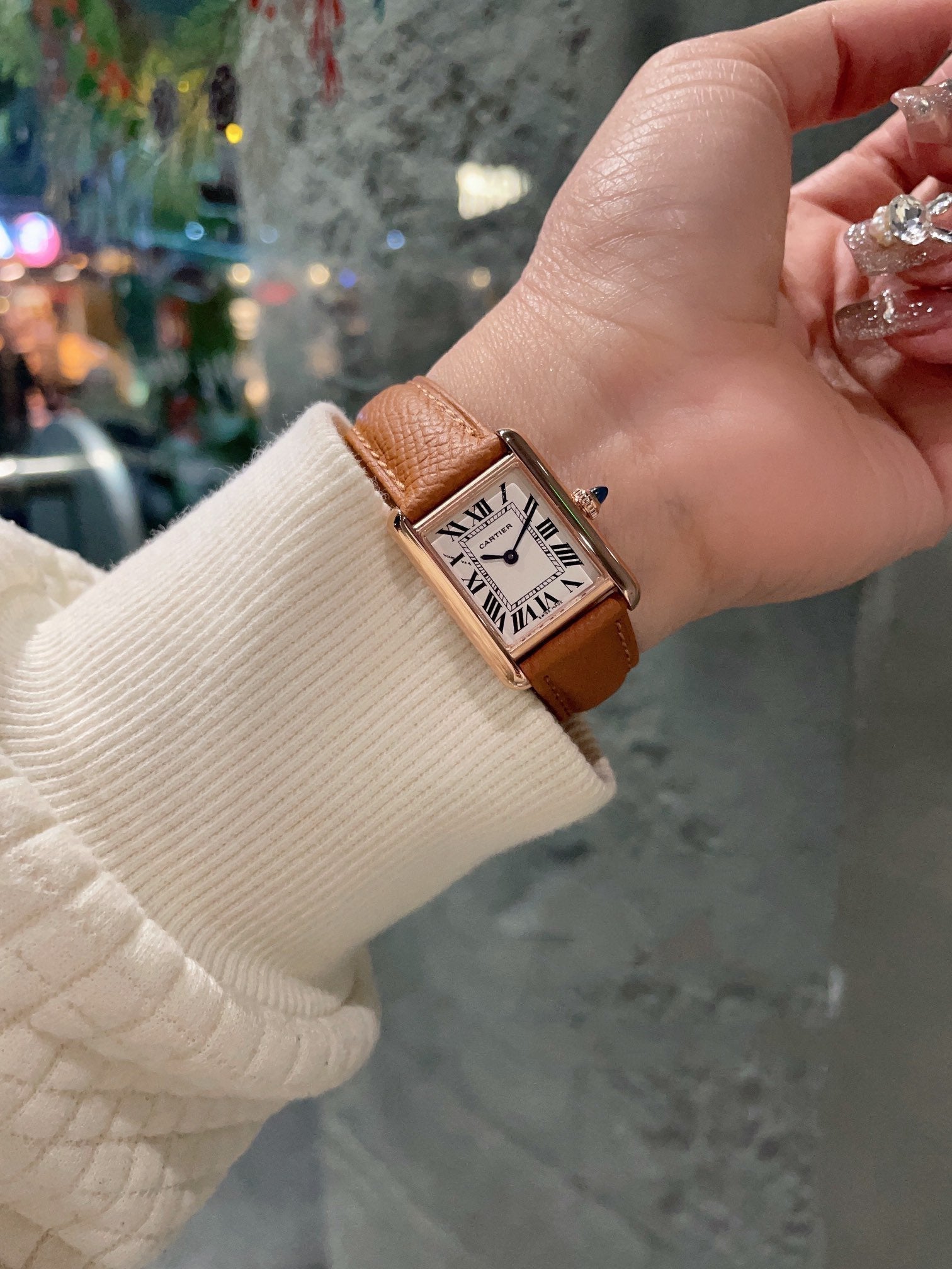 CARTIER TANK MUST PINK GOLD BROWN EPSOM LEATHER