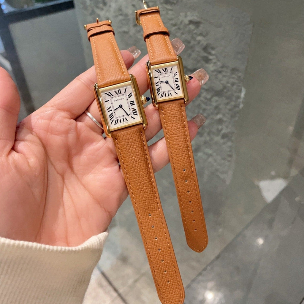 CARTIER TANK MUST GOLD BROWN EPSOM LEATHER