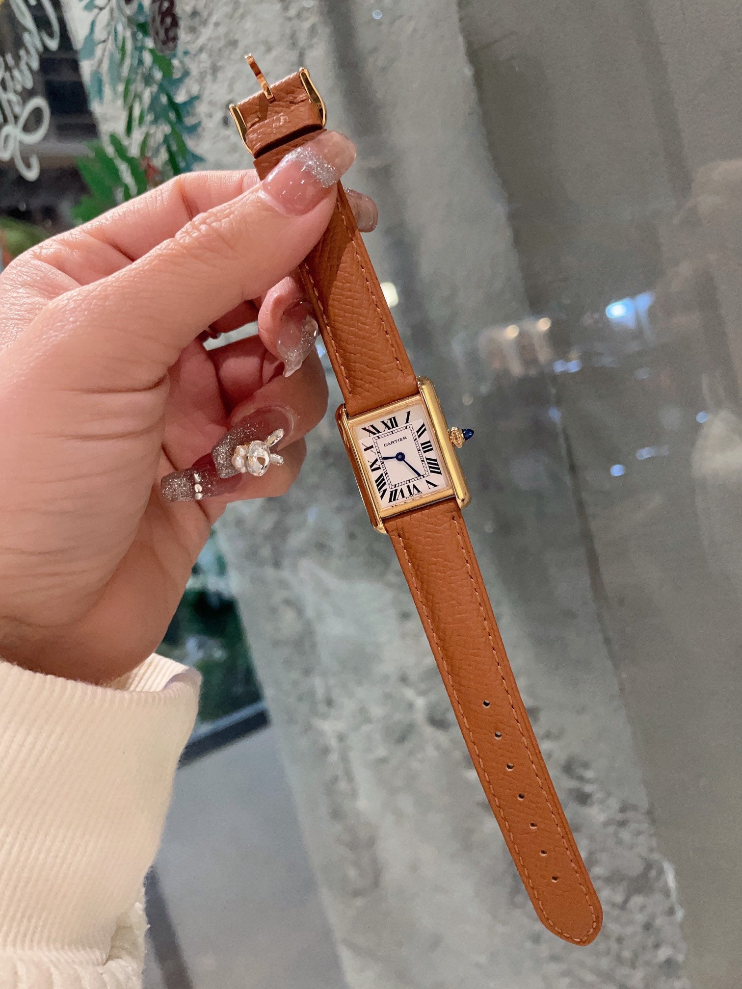 CARTIER TANK MUST GOLD BROWN EPSOM LEATHER
