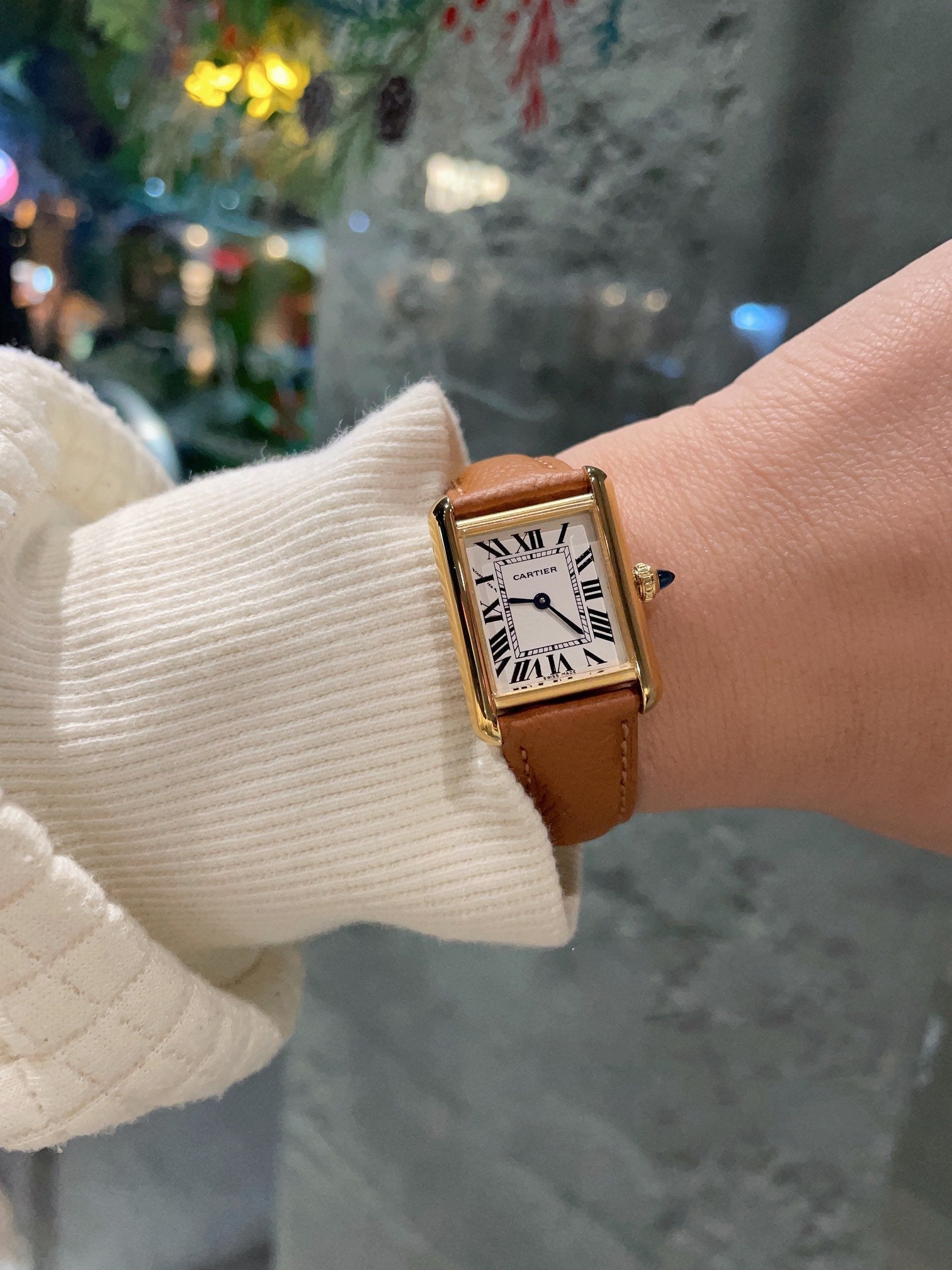 CARTIER TANK MUST GOLD BROWN EPSOM LEATHER