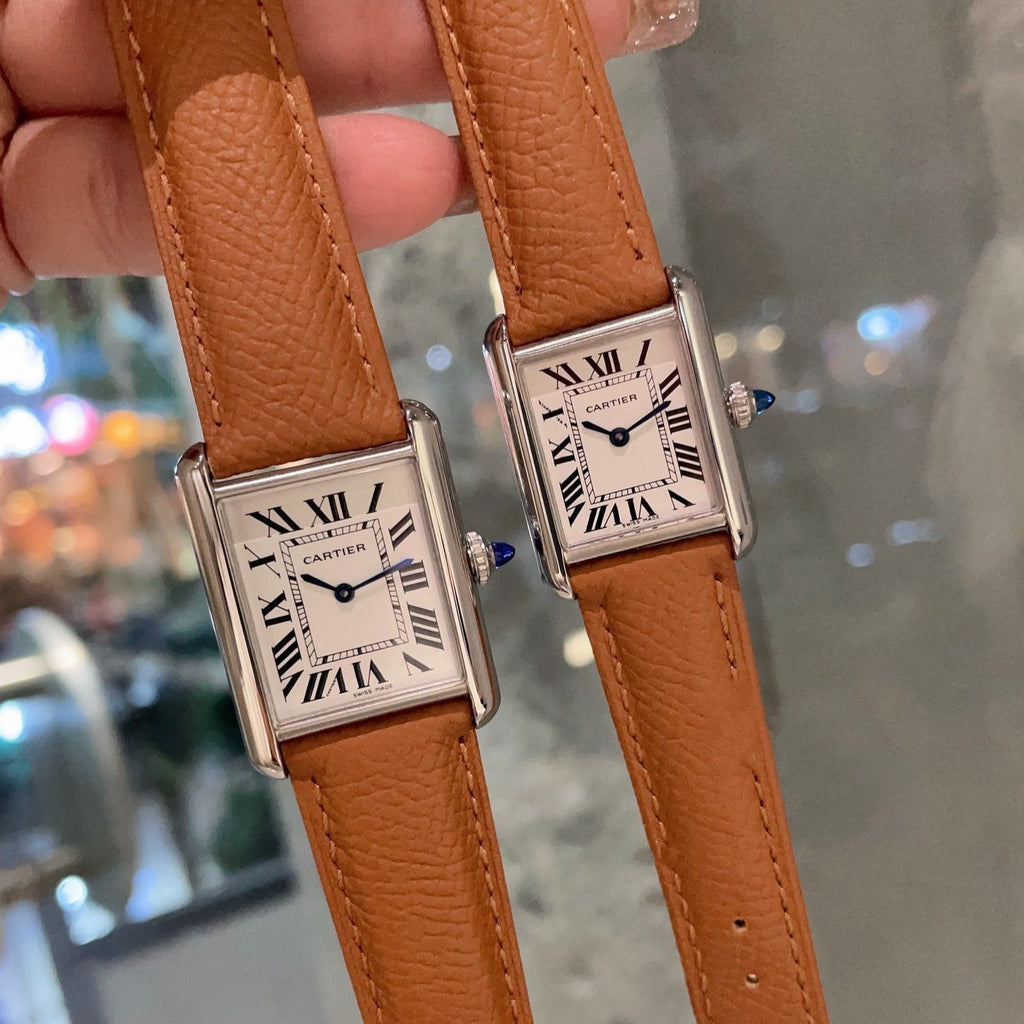 CARTIER TANK MUST STEEL BROWN EPSOM LEATHER