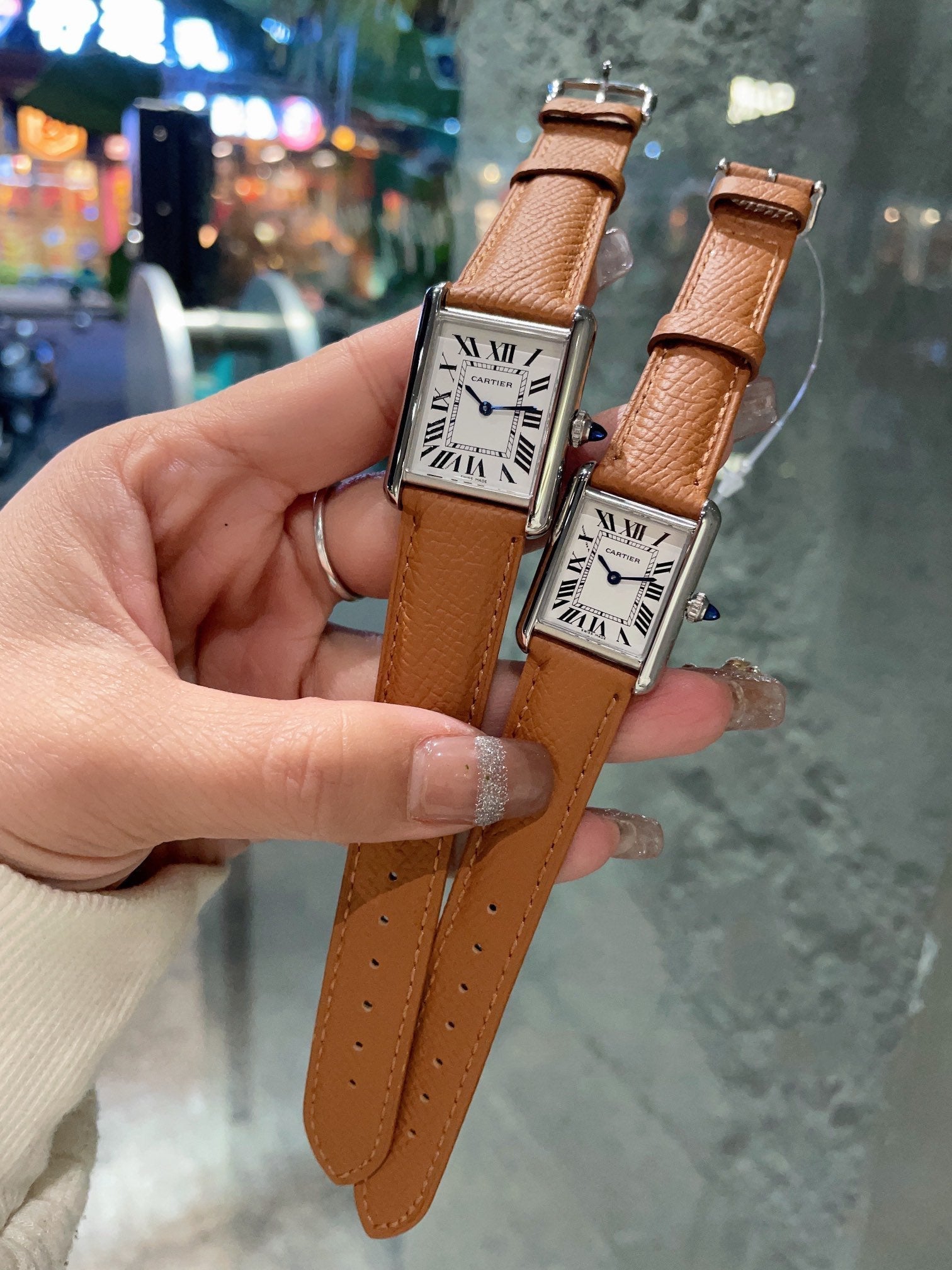 CARTIER TANK MUST STEEL BROWN EPSOM LEATHER
