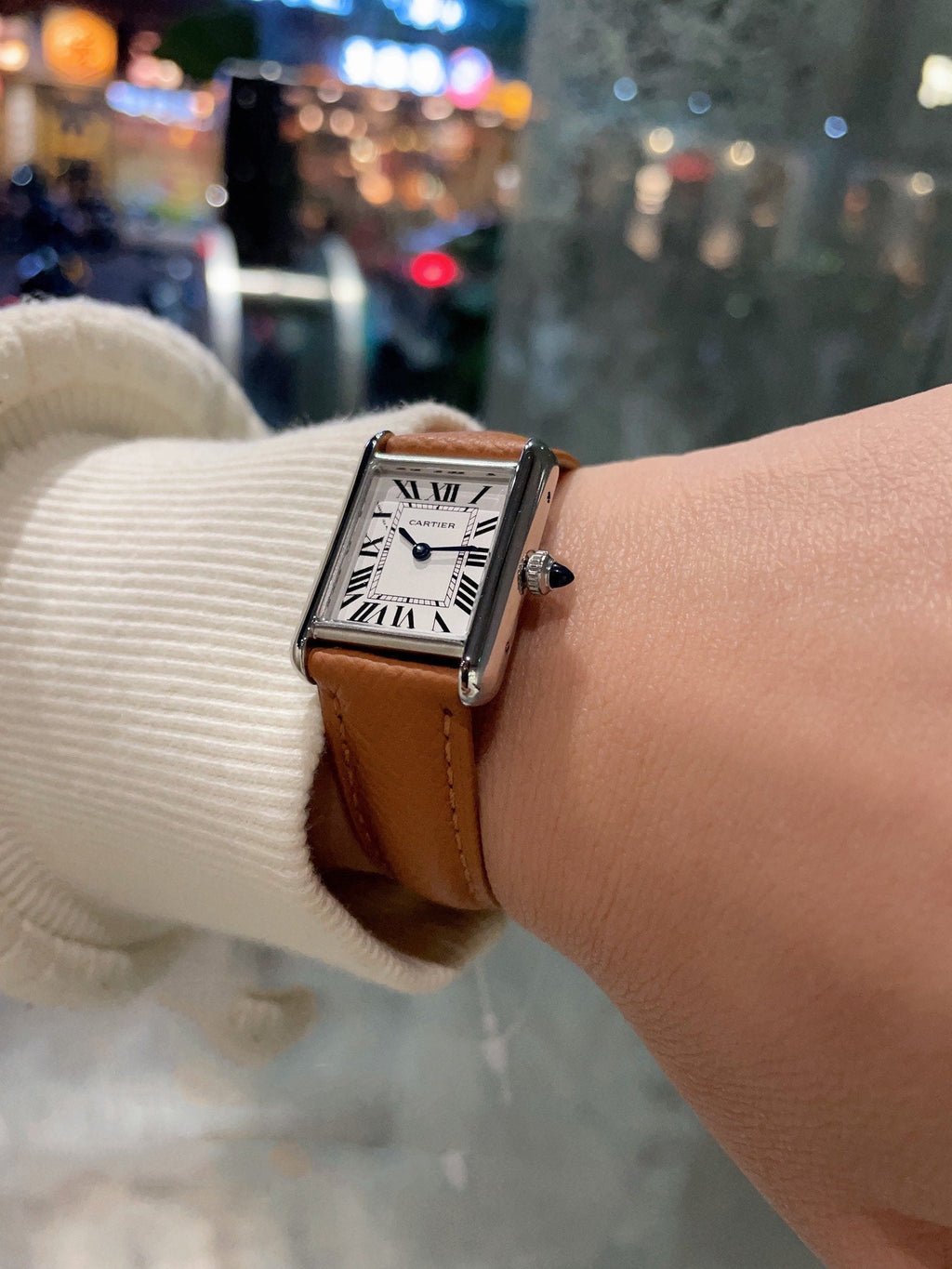 CARTIER TANK MUST STEEL BROWN EPSOM LEATHER