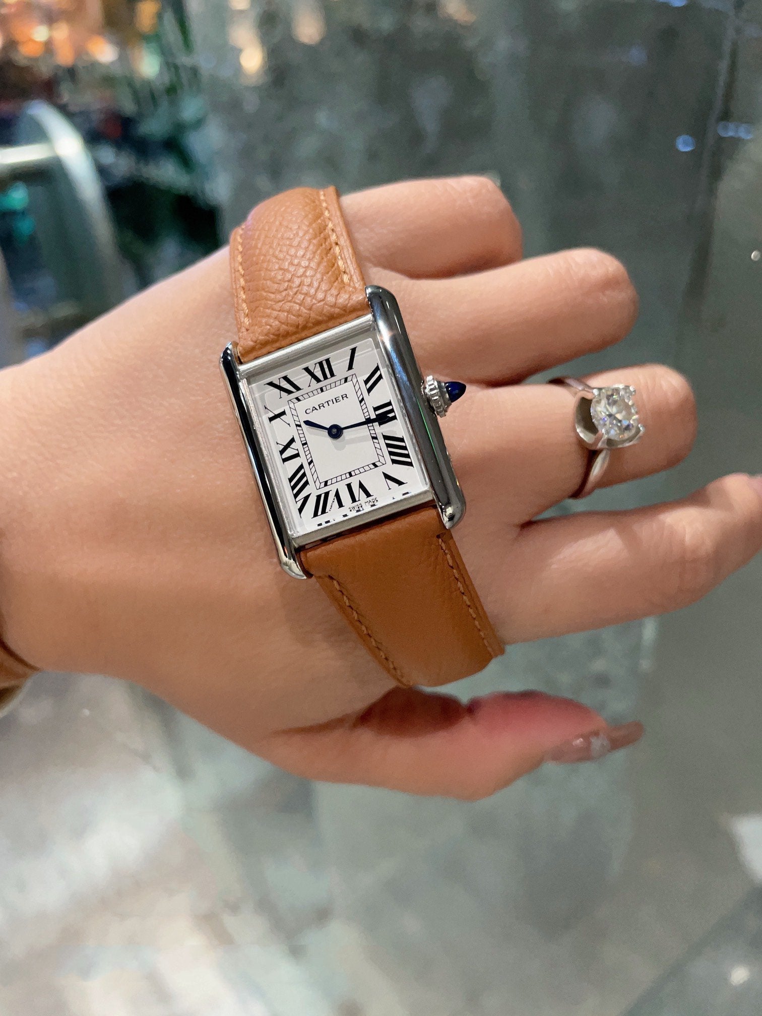CARTIER TANK MUST STEEL BROWN EPSOM LEATHER