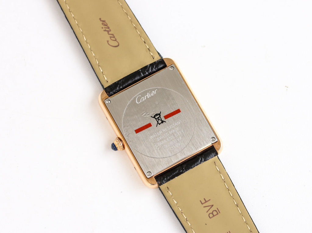 CARTIER TANK SOLO PINK GOLD DIAMOND BEZEL CROCODILE LEATHER
