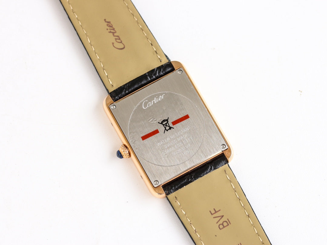 CARTIER TANK SOLO PINK GOLD DIAMOND BEZEL CROCODILE LEATHER