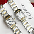 CARTIER TANK FRANCAISE GOLD STEEL DIAMOND BEZEL WHITE DIAL