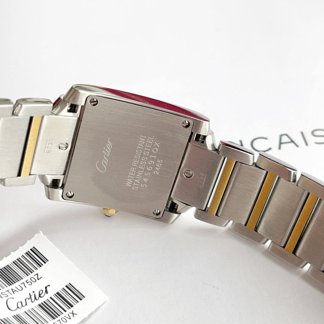 CARTIER TANK FRANCAISE GOLD STEEL DIAMOND BEZEL WHITE DIAL