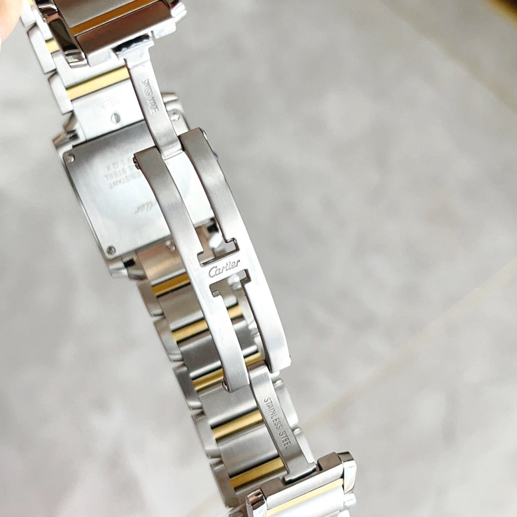 CARTIER TANK FRANCAISE GOLD STEEL DIAMOND BEZEL WHITE DIAL