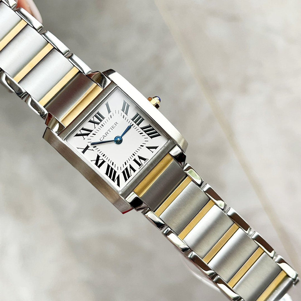 CARTIER TANK FRANCAISE 25 GOLD STEEL WHITE DIAL