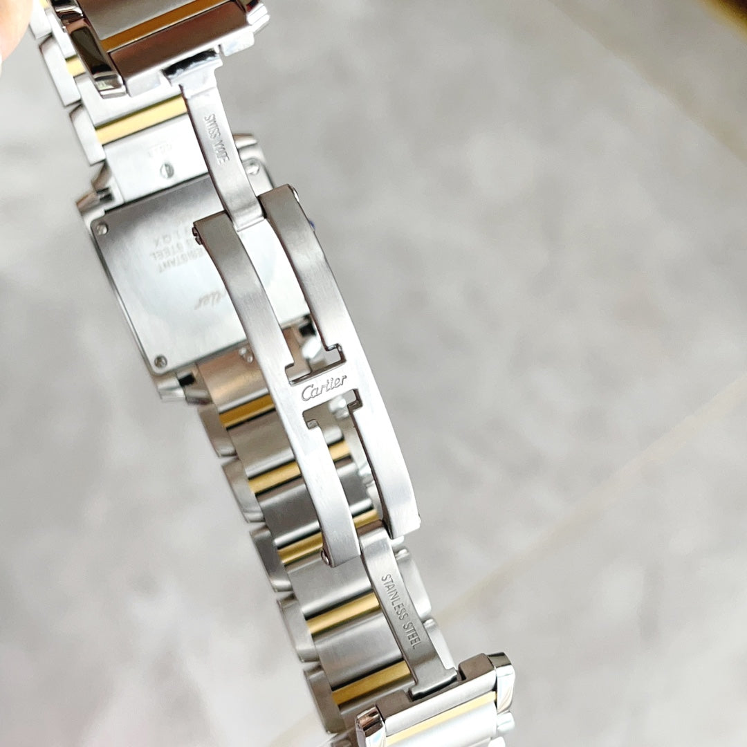CARTIER TANK FRANCAISE 25 GOLD STEEL WHITE DIAL