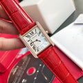 CARTIER TANK SOLO PINK GOLD DIAMOND BEZEL RED CROCODILE LEATHER