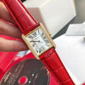 CARTIER TANK SOLO GOLD DIAMOND BEZEL RED CROCODILE LEATHER