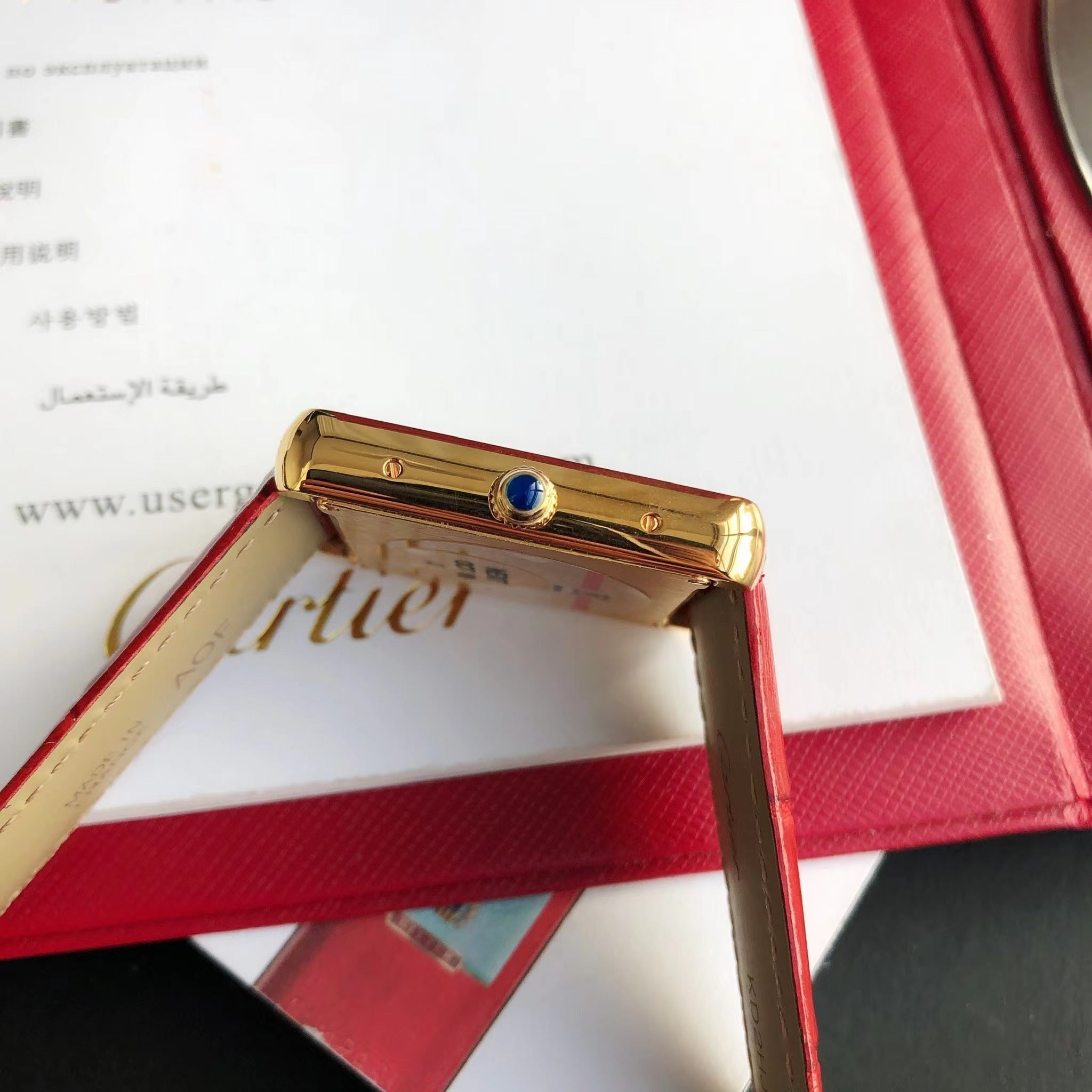 CARTIER TANK SOLO GOLD DIAMOND BEZEL RED CROCODILE LEATHER
