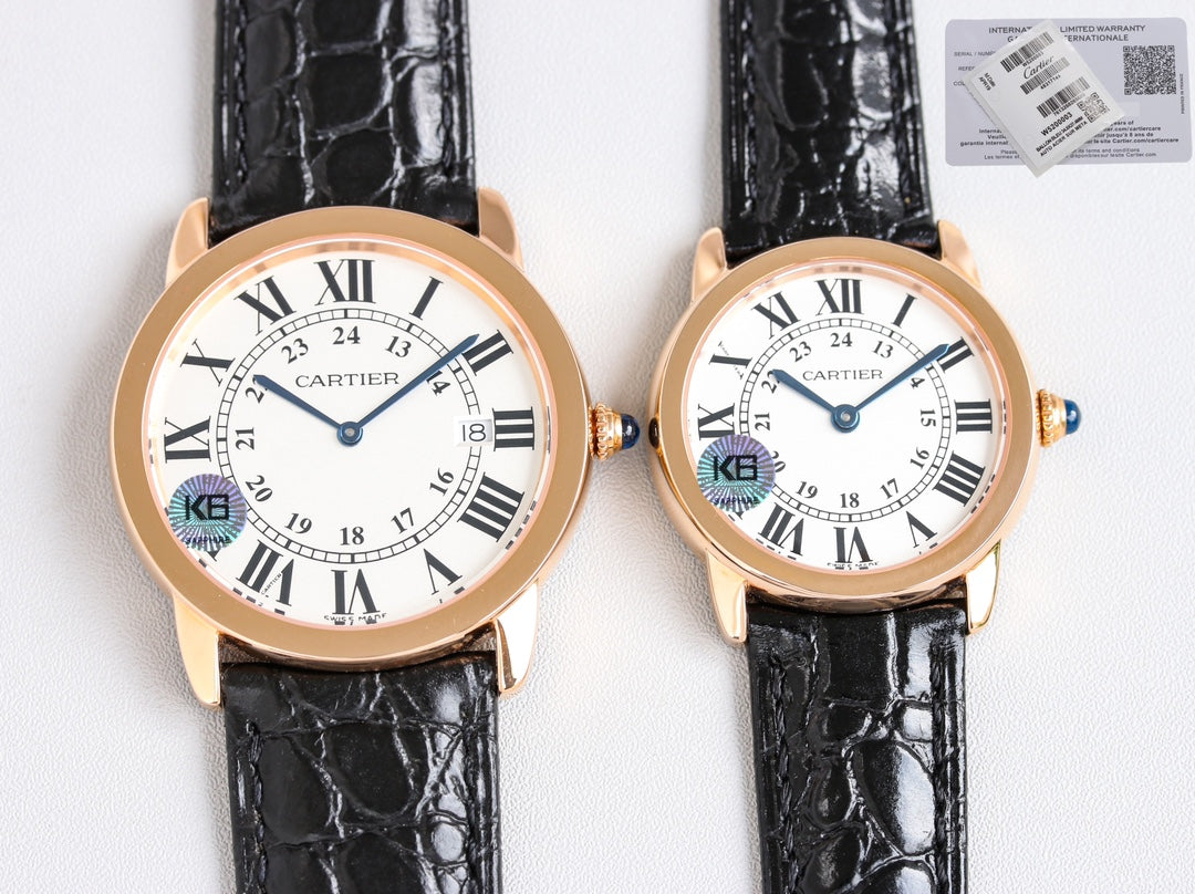 CARTIER RONDE SOLO PINK GOLD BLACK LEATHER