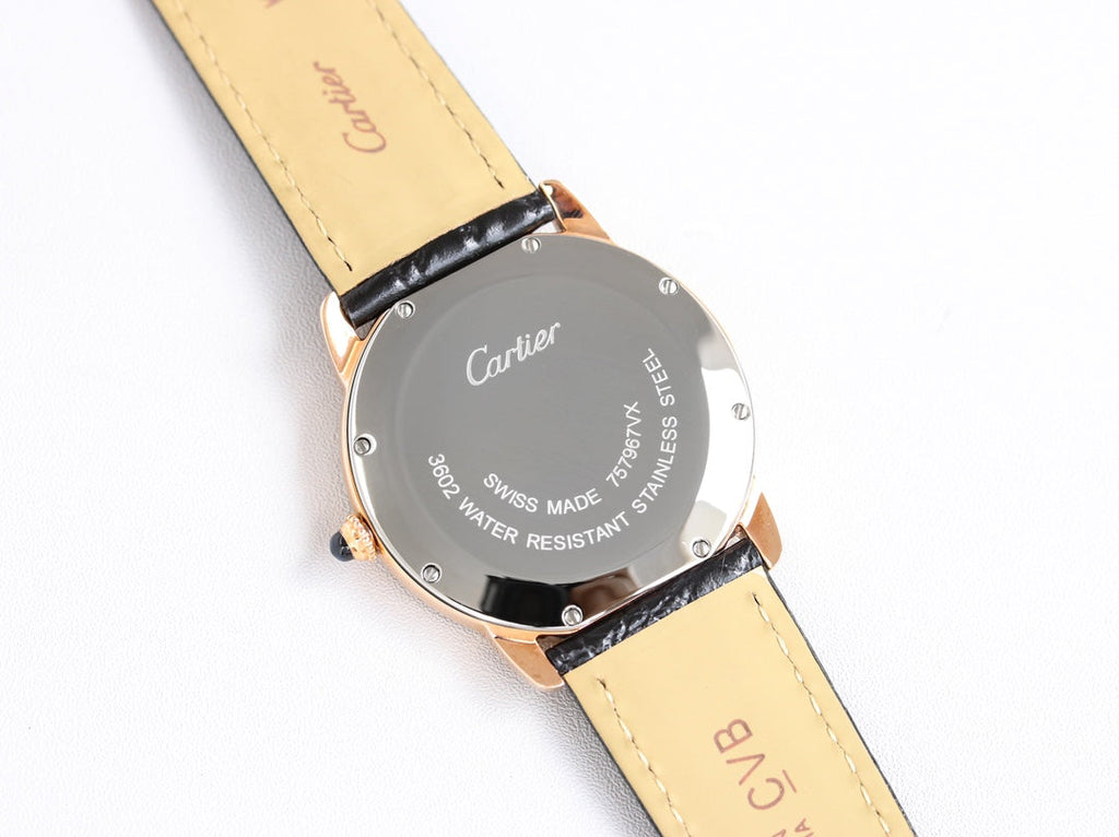 CARTIER RONDE SOLO PINK GOLD BLACK LEATHER