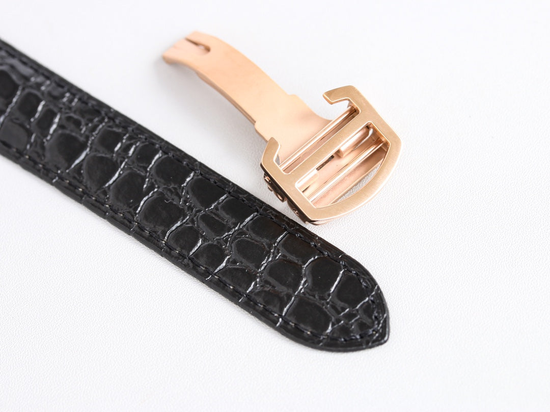 CARTIER RONDE SOLO PINK GOLD BLACK LEATHER