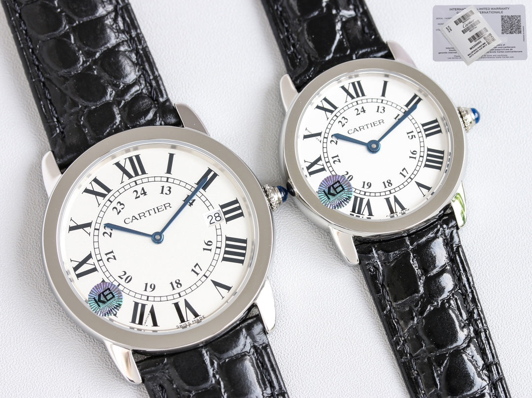 CARTIER RONDE SOLO STEEL BLACK LEATHER