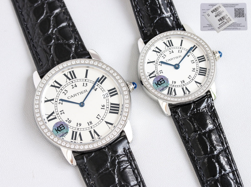 CARTIER RONDE SOLO STEEL BLACK LEATHER