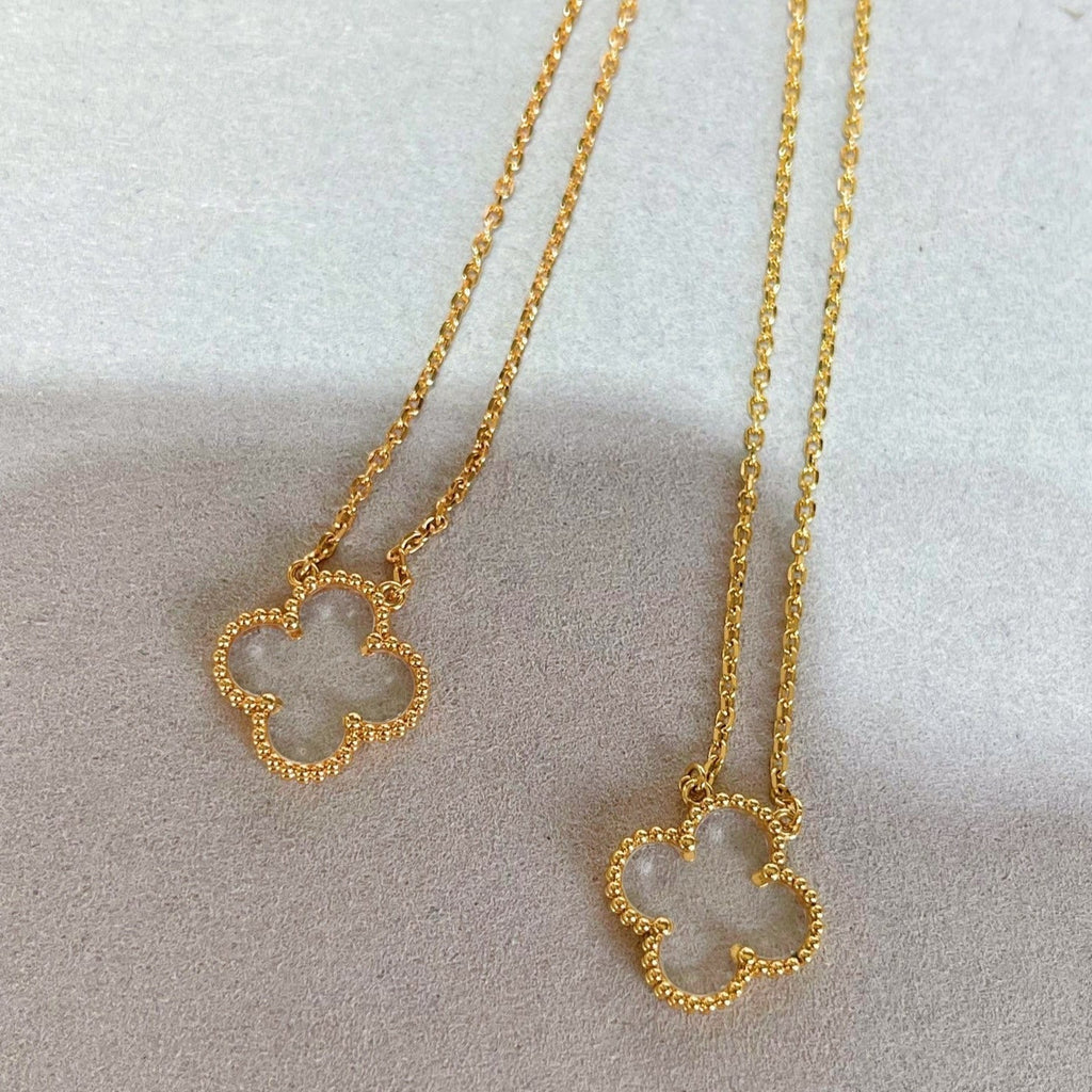 VCA CLOVER ROCK CRYSTAL ROSE GOLD NECKLACE