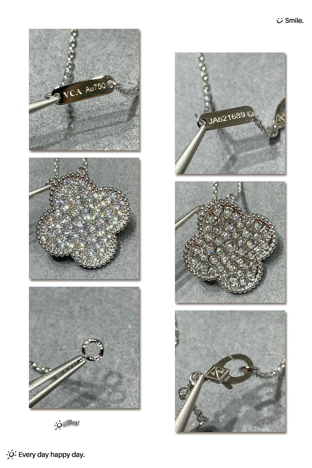 VCA CLOVER 25MM LARGE PENDANT DIAMOND PAVED SILVER NECKLACE