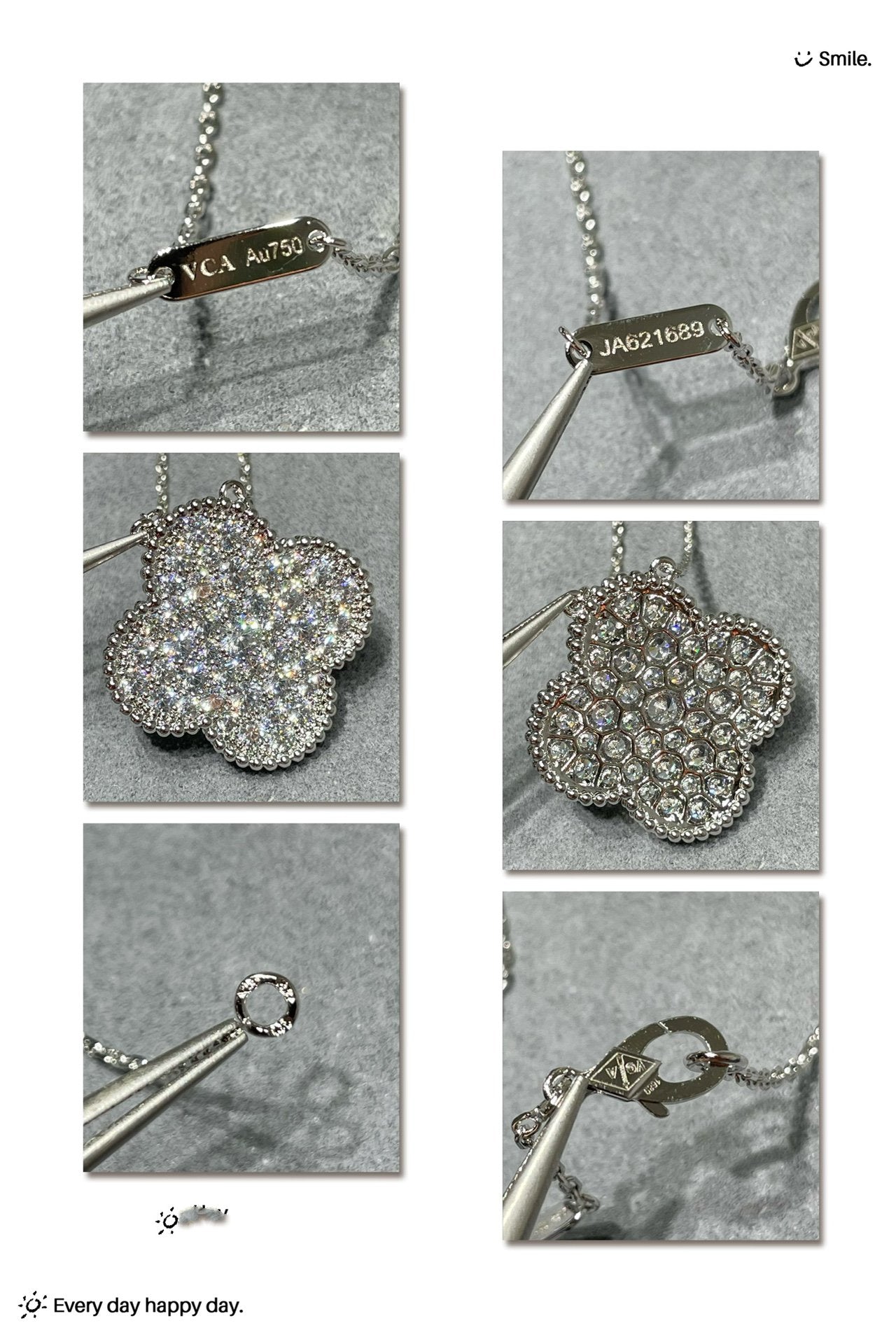 VCA CLOVER 25MM LARGE PENDANT DIAMOND PAVED SILVER NECKLACE