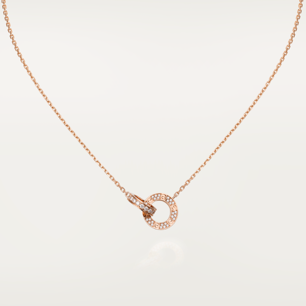 CARTIER LOVE 7.6MM NECKLACE ROSE GOLD AND SILVER FULL DIAMOND