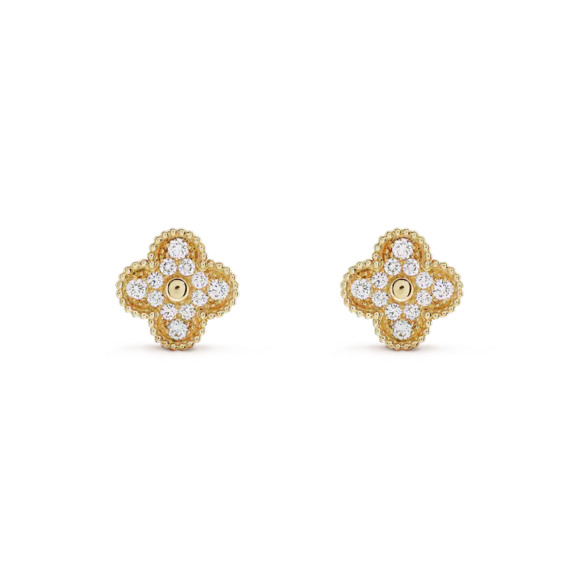 VCA CLOVER MEDIUM 1 MOTIFS FUll DIAMOND EARRINGS