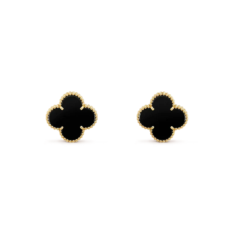 VCA CLOVER MEDIUM 1 MOTIFS ONYX STUD EARRINGS