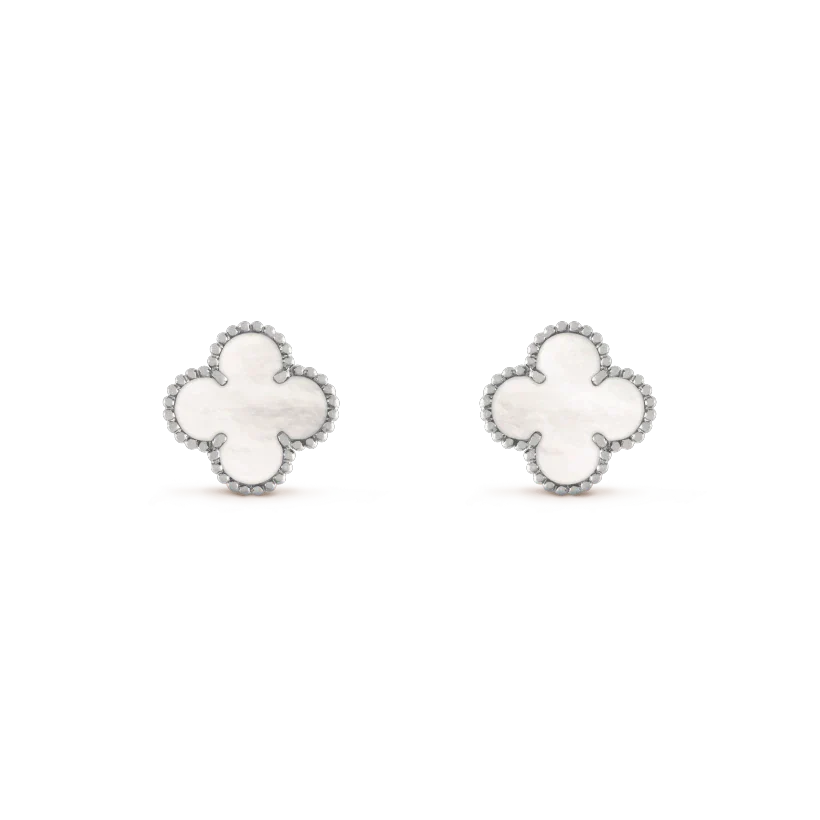 VCA CLOVER MEDIUM 1 MOTIFS WHITE MOP EARRINGS SILVER