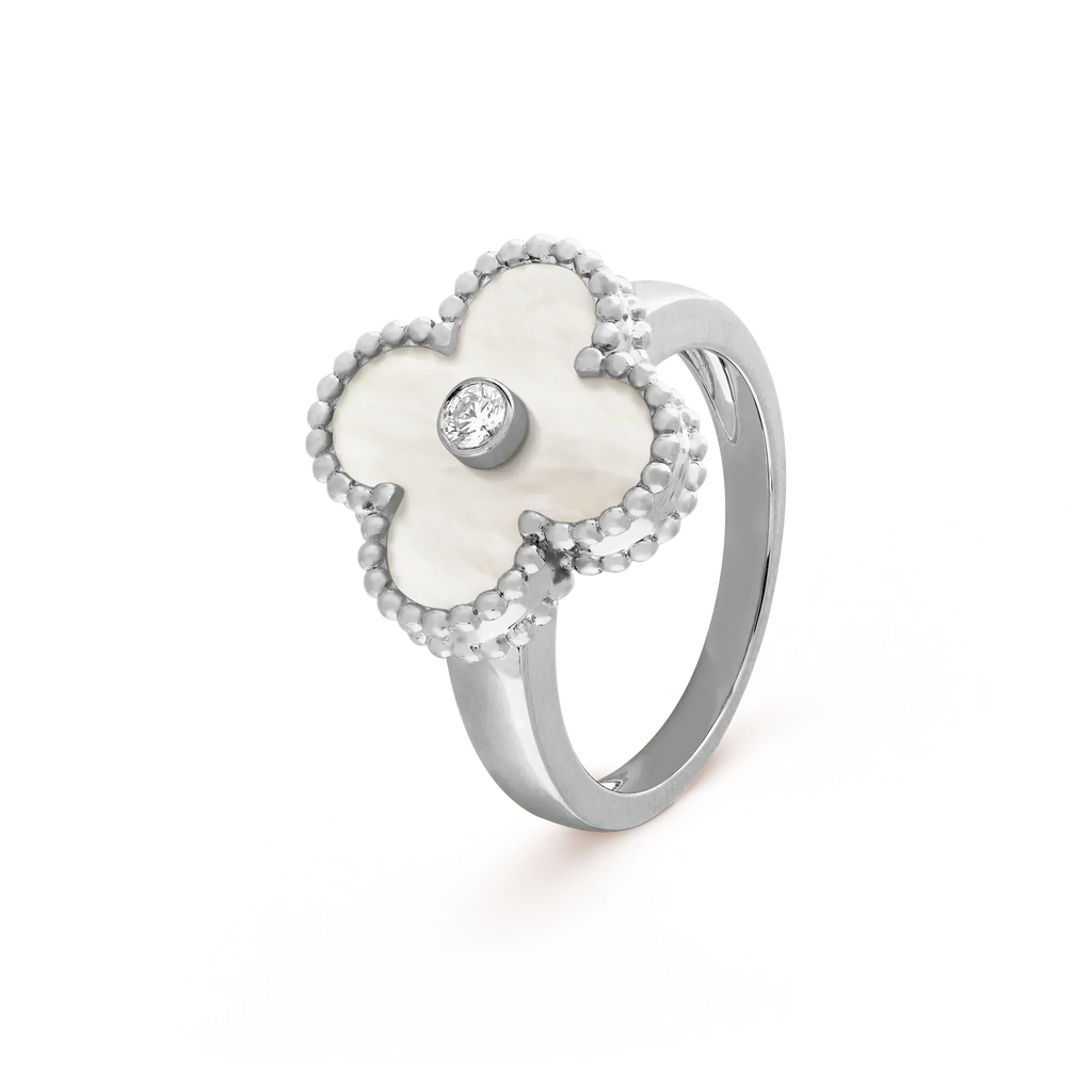 VCA CLOVER SILVER MOP DIAMOND RING