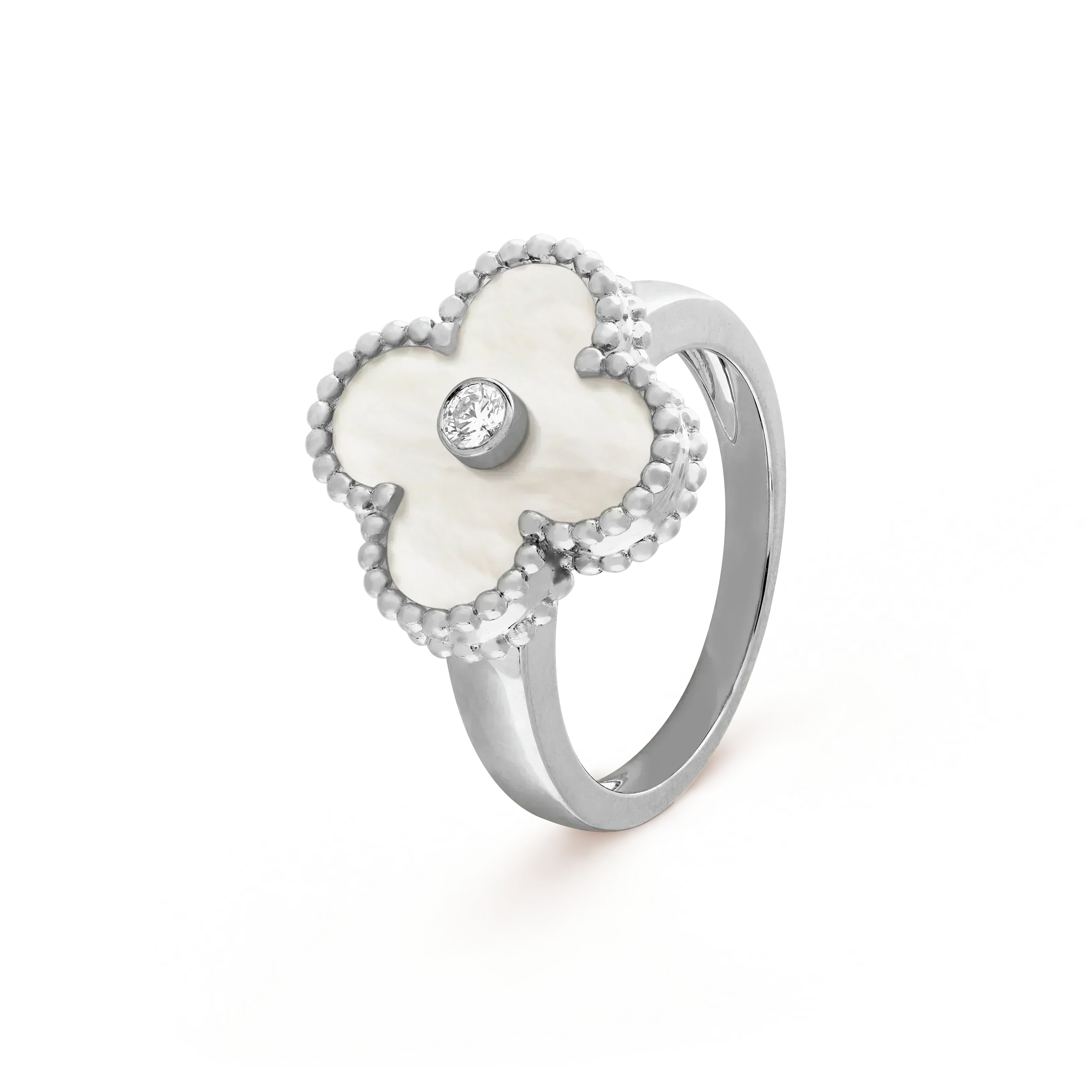 VCA CLOVER SILVER MOP DIAMOND RING