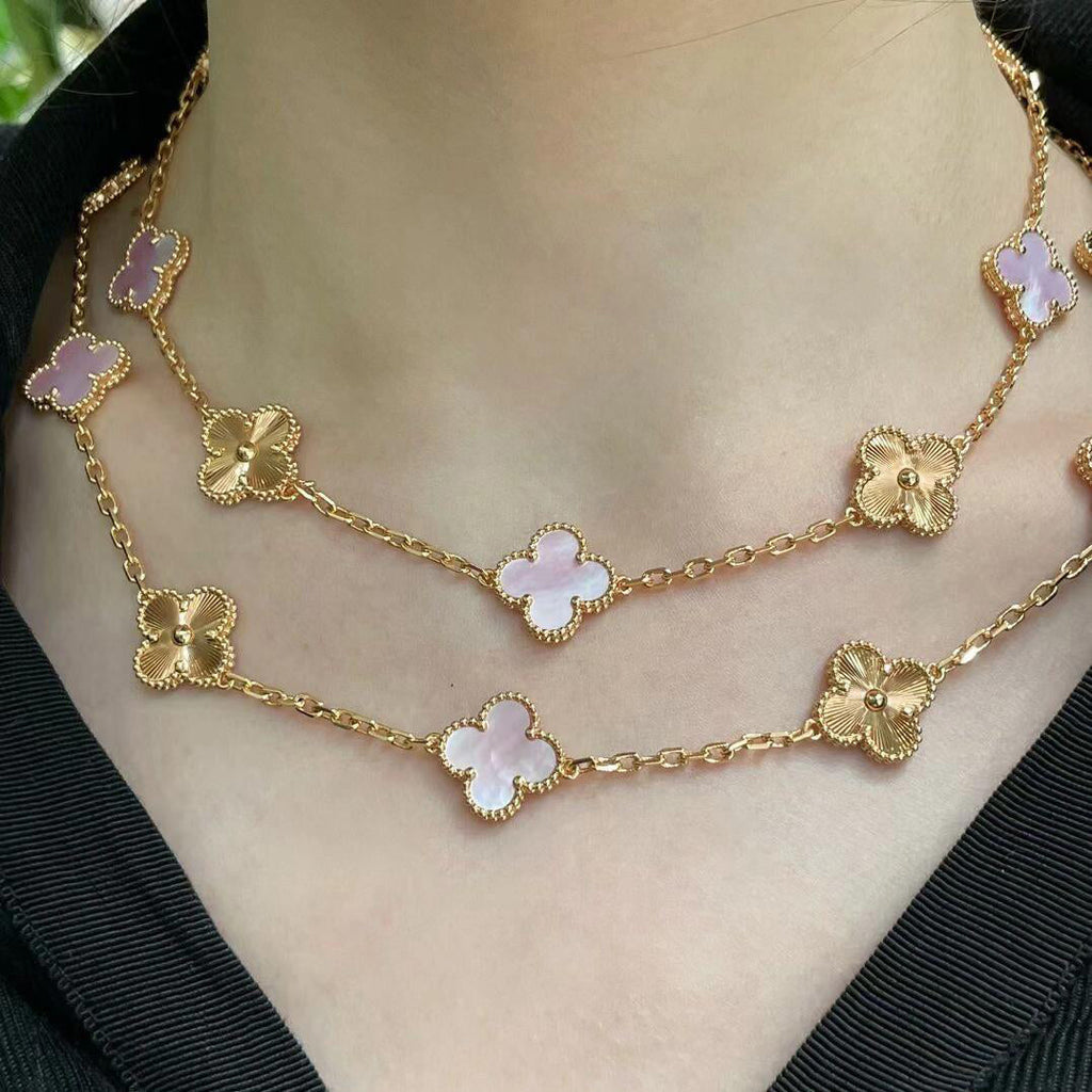 VCA CLOVER 20 MOTIFS LASER PINK MOP NECKLACE
