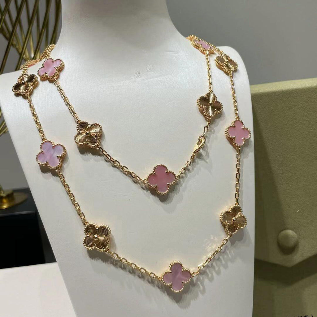 VCA CLOVER 20 MOTIFS LASER PINK MOP NECKLACE