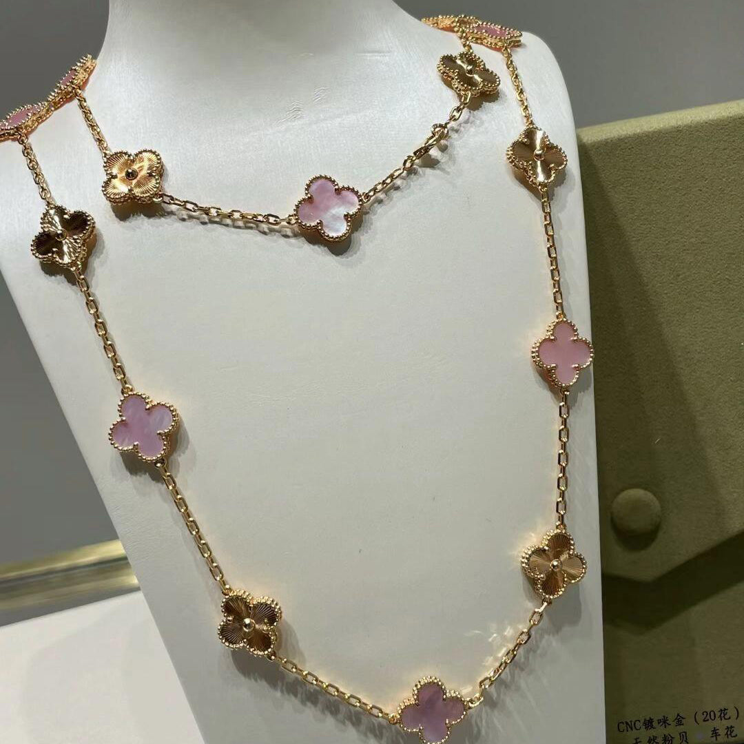 VCA CLOVER 20 MOTIFS LASER PINK MOP NECKLACE