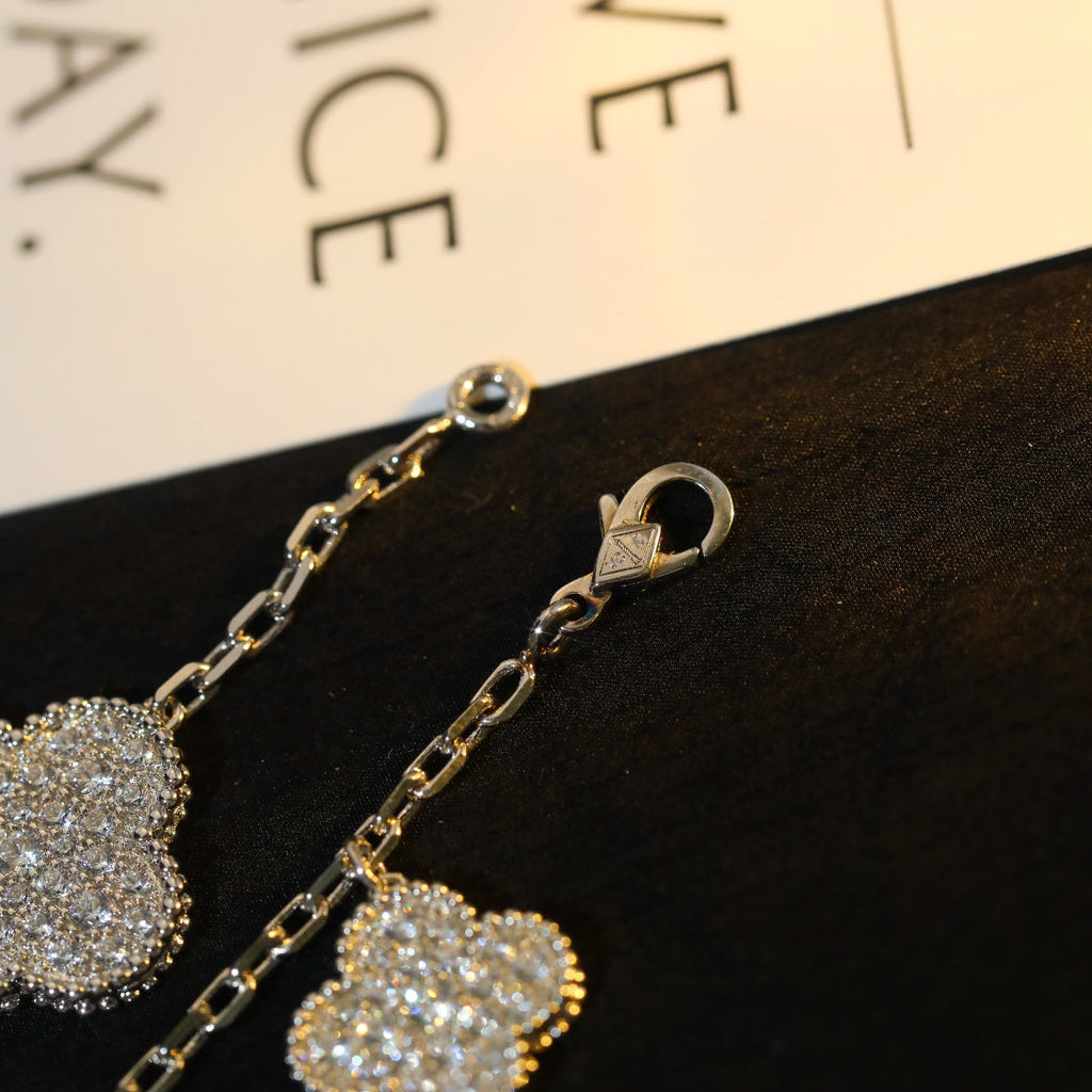 VCA CLOVER BRACELET 5 MOTIF SILVER DIAMOND PAVED