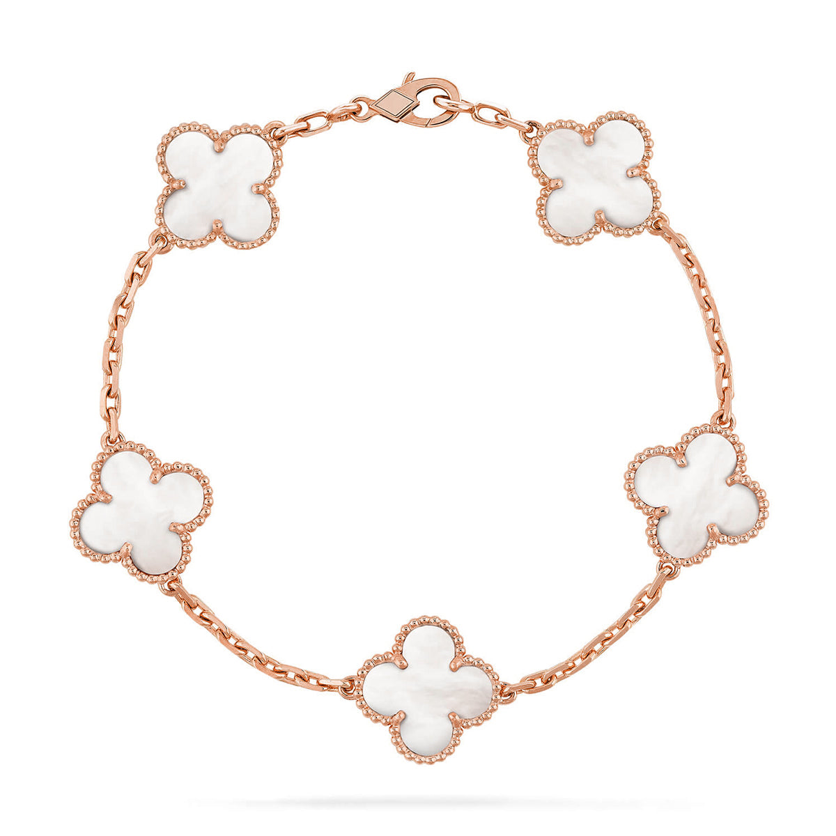 VCA CLOVER WHITE PEARL MOP 5 MOTIF BRACELET COLLECTION