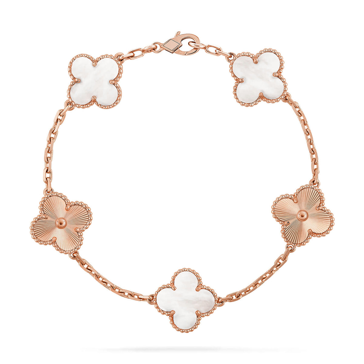 VCA CLOVER WHITE PEARL MOP 5 MOTIF BRACELET COLLECTION