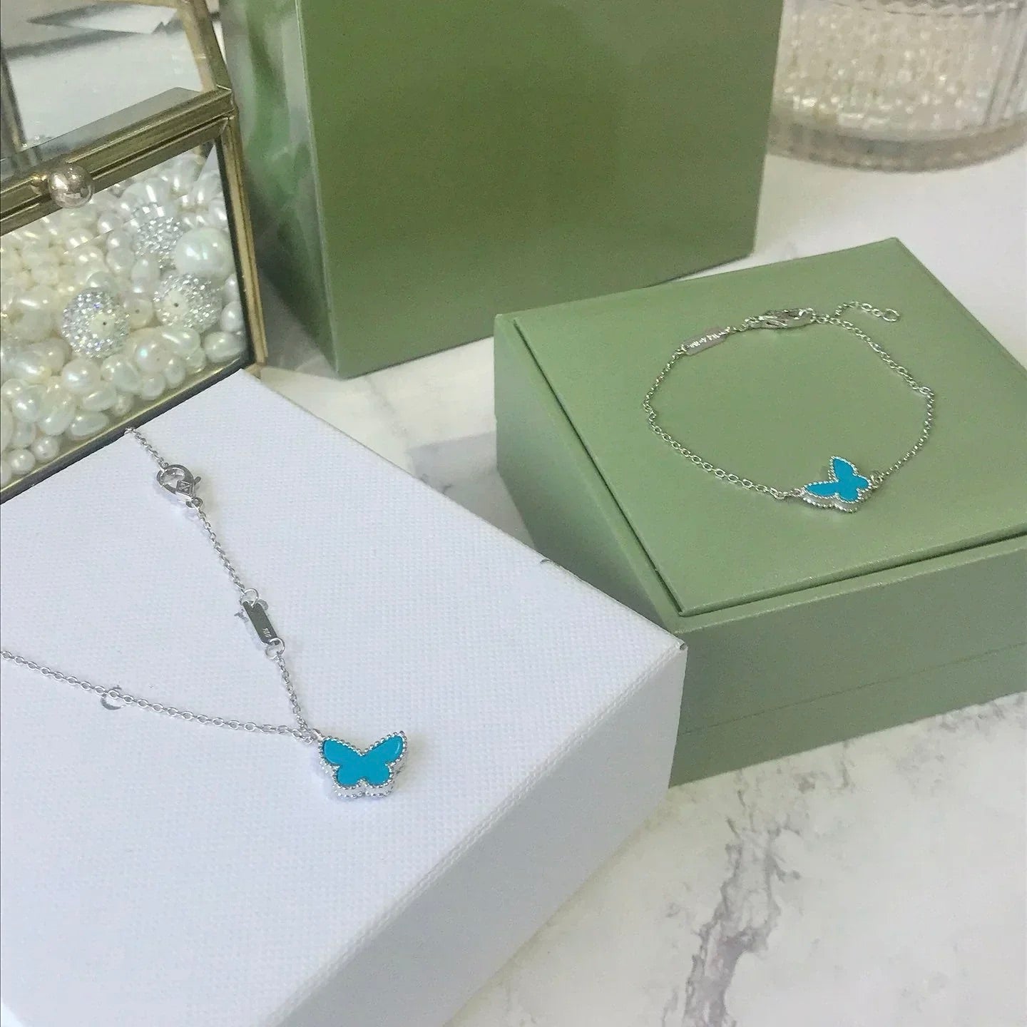 VCA BUTTERFLY TURQUOISE BUTTERFLY BRACELET SILVER
