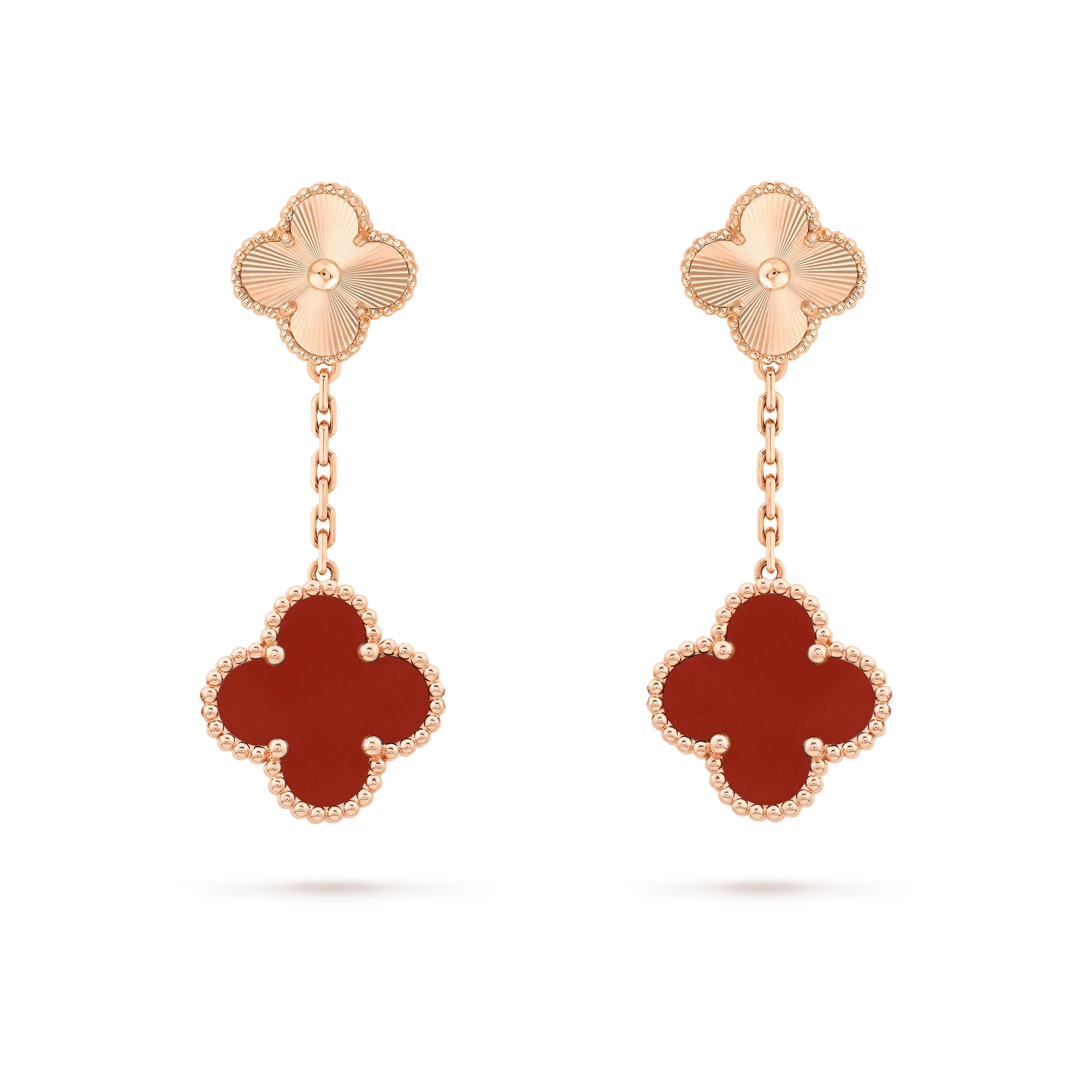 VCA CLOVER 2 MOTIF LASER CARNELIAN EARRINGS