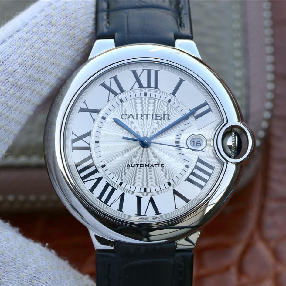 CARTIER BALLON BLEU DATE 42 SILVER DIAL BLACK BRACELET