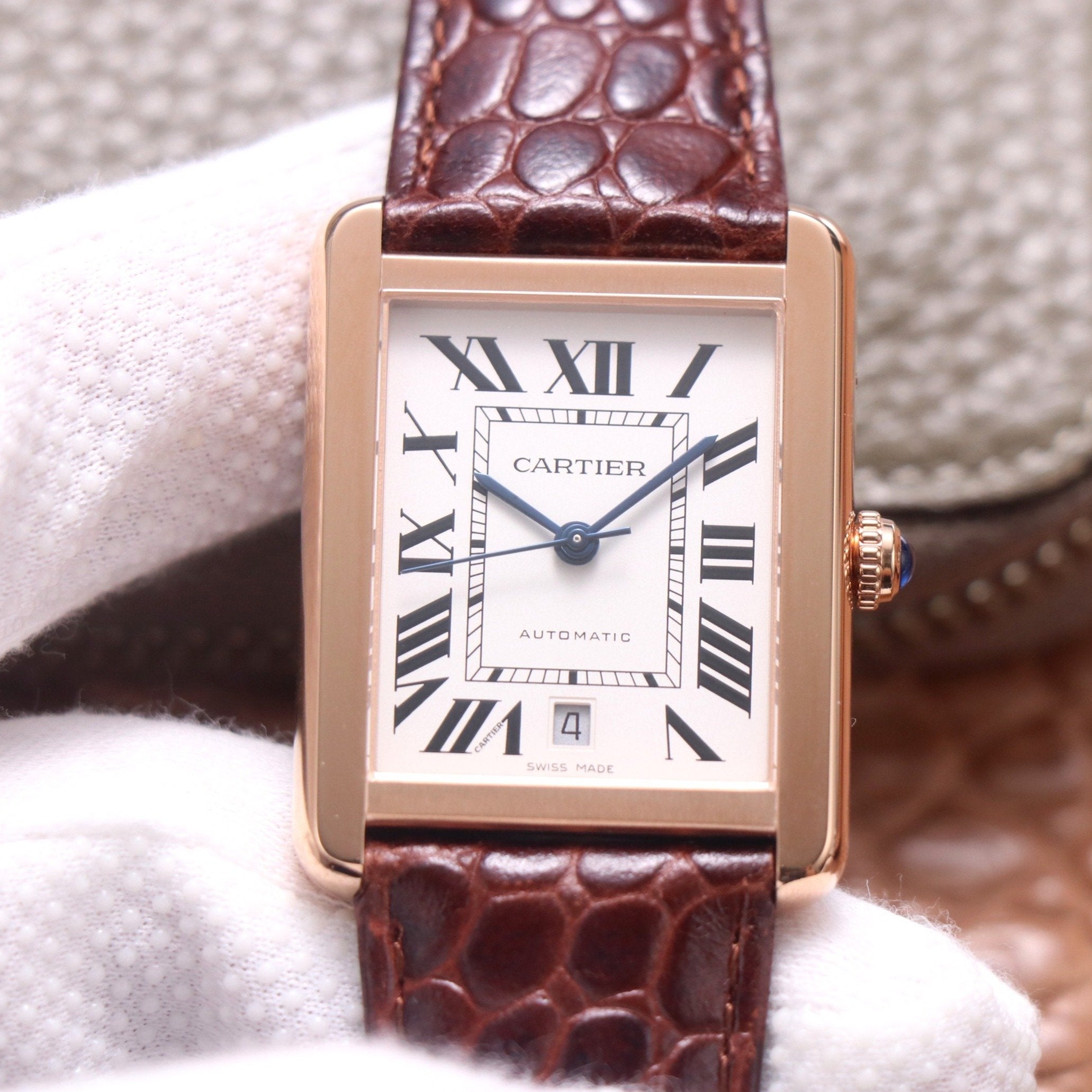 CARTIER TANK SOLO XI W5200026 ROSE GOLD CASE BROWN LEATHER STRAP
