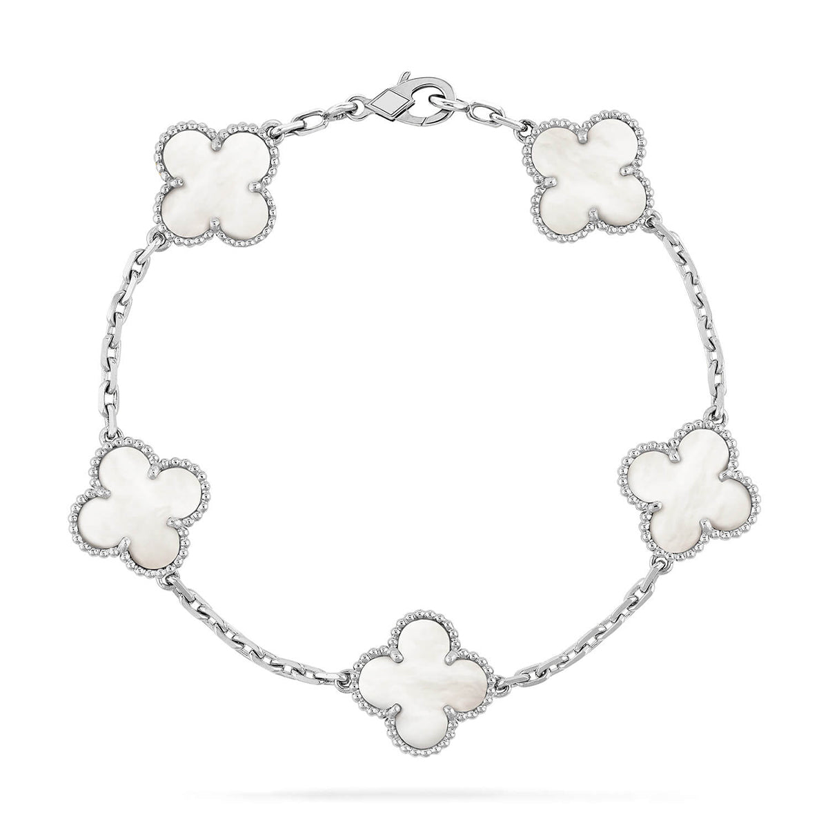 VCA CLOVER WHITE PEARL MOP 5 MOTIF BRACELET COLLECTION