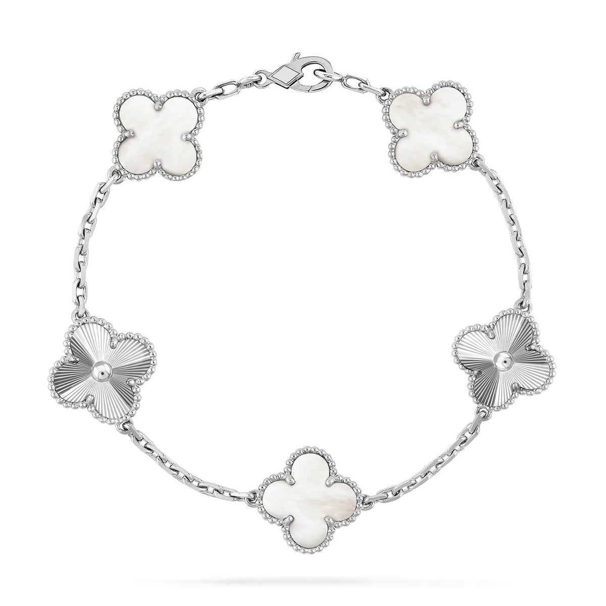 VCA CLOVER WHITE PEARL MOP 5 MOTIF BRACELET COLLECTION