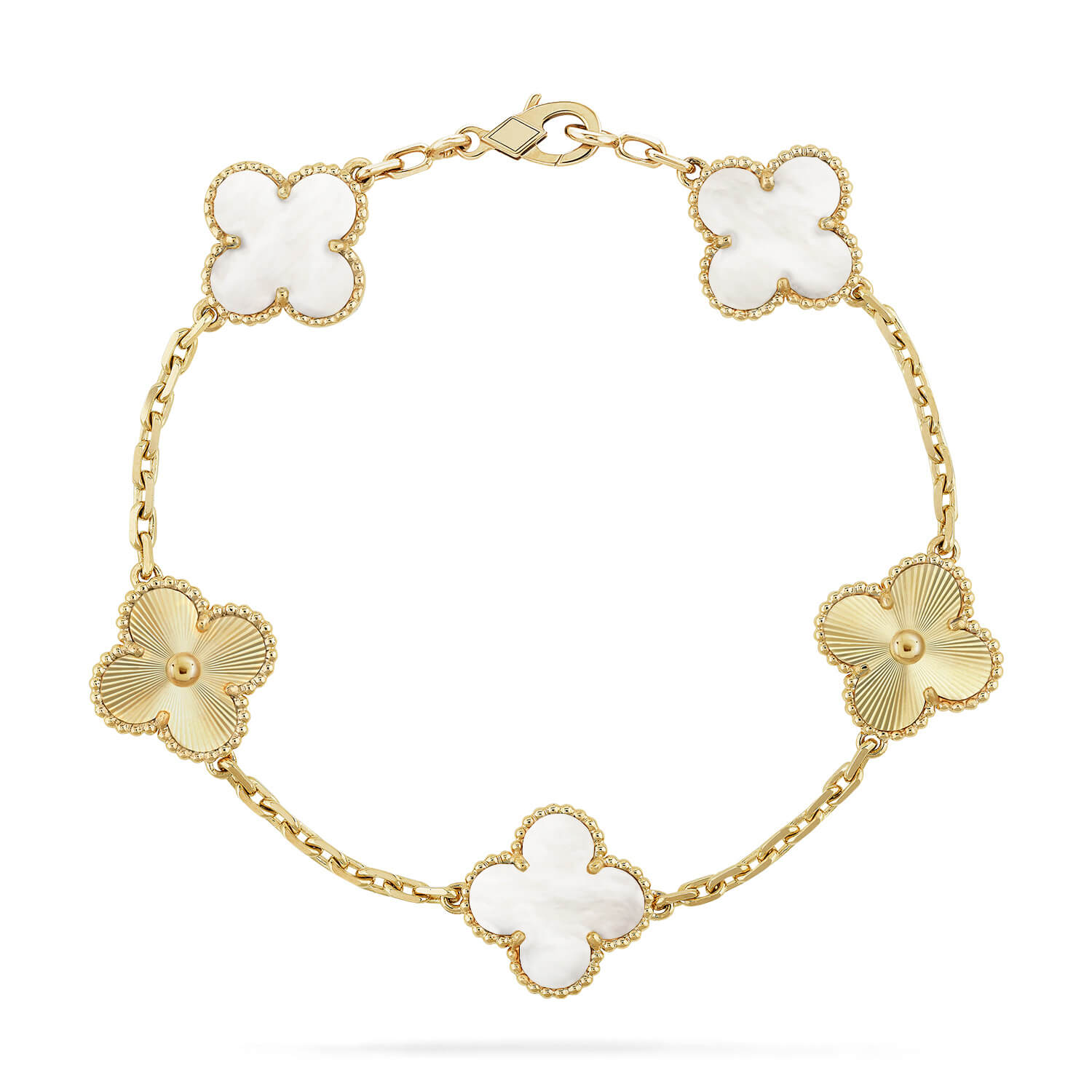 VCA CLOVER WHITE PEARL MOP 5 MOTIF BRACELET COLLECTION